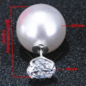 Detailsicht der 925 Silber Doppel-Perlenohrringe mit 14mm Perle und 6mm Zirkonia