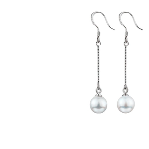 925 sterling silver drop earrings with long chain and round natural pearl accents