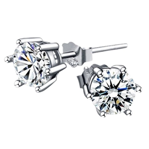 Classic S925 sterling silver six-prong stud earrings with round-cut sparkling cubic zirconia