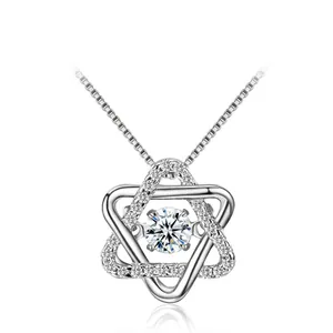 925 sterling silver hexagram necklace with floating round diamond pendant on silver chain