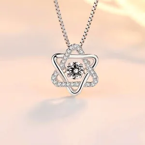 925 sterling silver hexagram star necklace with sparkling central diamond and dainty chain
