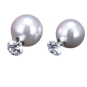 Elegante 925 Sterling Silber Doppel-Ohrstecker mit weißer Muschelperle und Zirkon-Stein