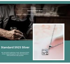 Detail of S925 sterling silver four-leaf clover pendant with sparkling cubic zirconia inlay