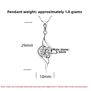 Detail view of S925 silver angel wing pendant with 5.5mm stone and size specifications