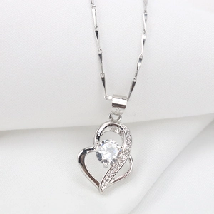 925 Sterling Silver Heart Pendant Necklace For Women Elegant Zirconia Inlaid Water Wave Chain Jewelry Gift