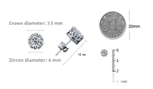 Dimensioni dettagliate degli orecchini a corona in argento 925 con zirconi
