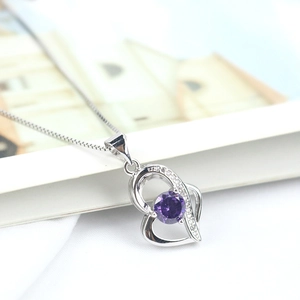 925 sterling silver heart necklace featuring a purple amethyst gemstone and fine silver chain