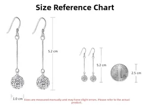 Detailed size chart for S925 silver long tassel earrings with dimensions and coin reference
