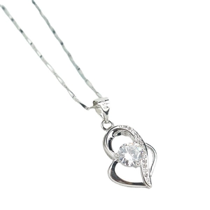 925 sterling silver heart necklace with interlocking hearts and sparkling zircon stone