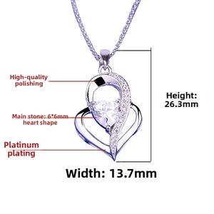 Detailed specs of heart pendant featuring 6x6mm zircon and platinum plating process