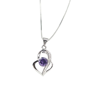 Elegant 925 sterling silver heart necklace with purple gemstone and pavé crystal accents