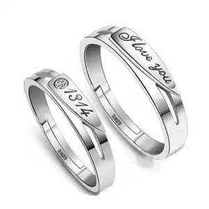S925 Sterling Silver Couple Rings Women Men I Love You 1314 Engraved Open Adjustable Minimalist Rhinestone Jewelry Finger Rings