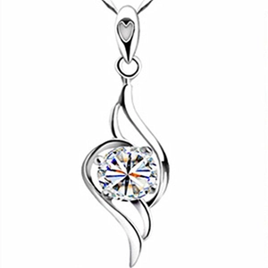 S925 sterling silver necklace with angel wing pendant and heart-shaped hollow detail