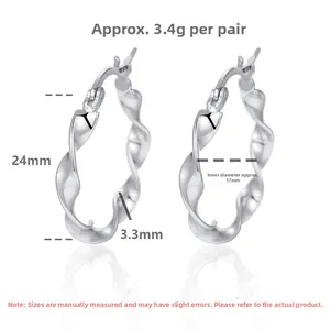 Detailed specs of twisted S925 sterling silver hoop earrings with 17mm inner diameter