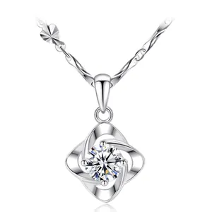Elegant 925 Sterling Silver Vortex Flower Pendant Necklace For Women Micro Inlaid Sparkling Rhinestone Pendant Only No Chain Jewelry