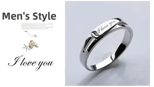Detailed macro view of men's S925 sterling silver ring with I love you engraving