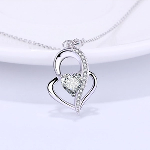 Classic 925 sterling silver heart pendant necklace with shimmering crystals for women