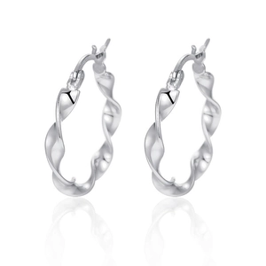 925 Sterling Silver Twisted Hoop Earrings For Women Korean Fashion Wave Spiral Flower Engraved High Polish Ear Jewelry Gift