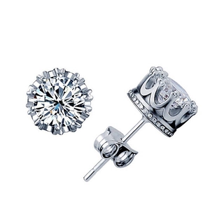 Orecchini a Bottone a Corona in Argento Sterling 925 Per Donna Con Zirconia Trasparente Intarsiata Gioielli Semplici in Stile Coreano