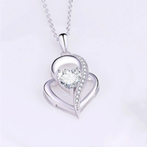 925 sterling silver necklace featuring hollow double heart pendant with crystal accents