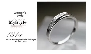 Detail of S925 silver ring featuring 1314 engraving and heart-and-arrow zircon inlay