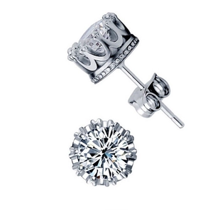 Eleganti orecchini a corona in argento sterling 925 con brillanti zirconi rotondi