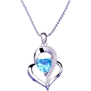 925 sterling silver heart necklace with blue gemstone and shimmering cubic zirconia stones