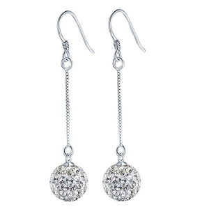 Elegant S925 sterling silver drop earrings with long tassels and crystal paved balls