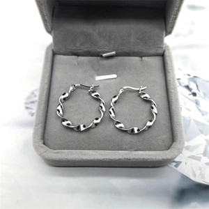Elegant S925 sterling silver twisted rope hoop earrings with sparkling floral texture