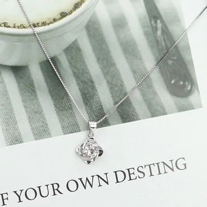 Elegant S925 sterling silver twist petal necklace with center zircon and box chain