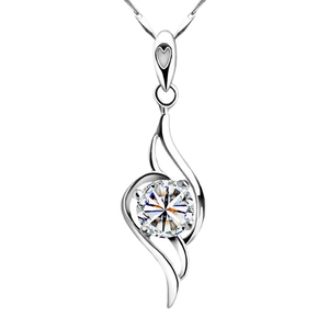 Elegant s925 silver angel wing necklace with a sparkling diamond pendant on white background