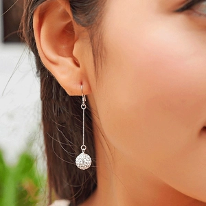Elegant S925 sterling silver long tassel drop earrings with sparkling crystal ball pendant