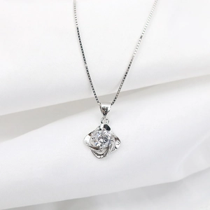 S925 sterling silver heart-swirl pendant necklace with sparkling micro-pave zirconia