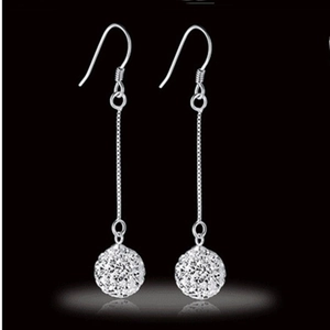 Elegant S925 sterling silver long tassel drop earrings with sparkling Shamballa pave crystal balls