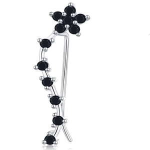 S925 sterling silver ear crawlers with black zircon flower and vine pattern