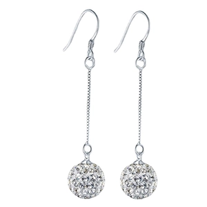 S925 sterling silver dangle earrings with long chain tassels and sparkling crystal balls