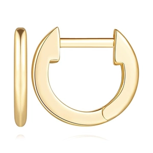 Detailed view of polished gold S925 sterling silver huggie hoop earrings with snap closure