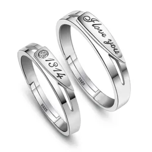 S925 sterling silver couple rings with zirconia and I love you 1314 engravings