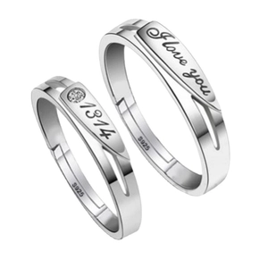 S925 sterling silver couple rings with I love you engraving and zircon inlay