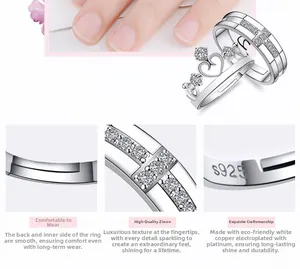 Detailed close-up of s925 engraved crown ring set with shimmering zircon stones