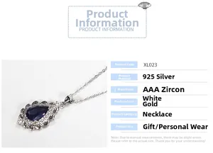 Detailed view of S925 silver necklace with pear-shaped purple amethyst and AAA zircon settings