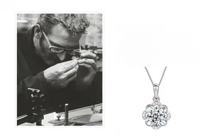 Vue détaillée du pendentif trèfle en argent S925 avec diamant brillant à coupe ronde