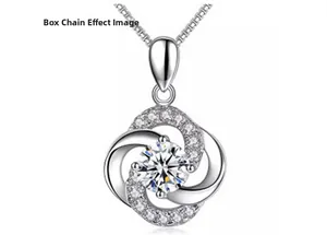Detailed view of S925 silver four-leaf clover rotating pendant with a box chain