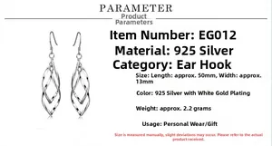 Gros plan sur des boucles d'oreilles longues en argent 925, dimensions 50mm x 13mm