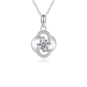 S925 sterling silver four-leaf clover pendant necklace with rotating diamond accents