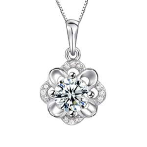 Collier avec pendentif trèfle rose en argent sterling S925 et diamants brillants