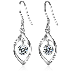 S925 Sterling Silver Twist Leaf Drop Earrings With Round Zirconia Korean Style Simple Sweet Jewelry For Women Fashion Accessory