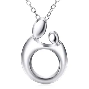 Collier Pendentif Mère Et Enfant en Argent Sterling 925 Abstrait Maman Et Bébé Zirconia Bijoux Cadeau