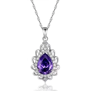 S925 Sterling Silver Purple Zirconia Waterdrop Pendant Necklace For Women Fashion Elegant Pear Cut Zirconia Clavicle Chain Jewelry