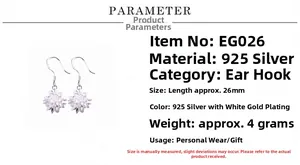 Macro view of 925 sterling silver snowflake drop earrings with cubic zirconia detail
